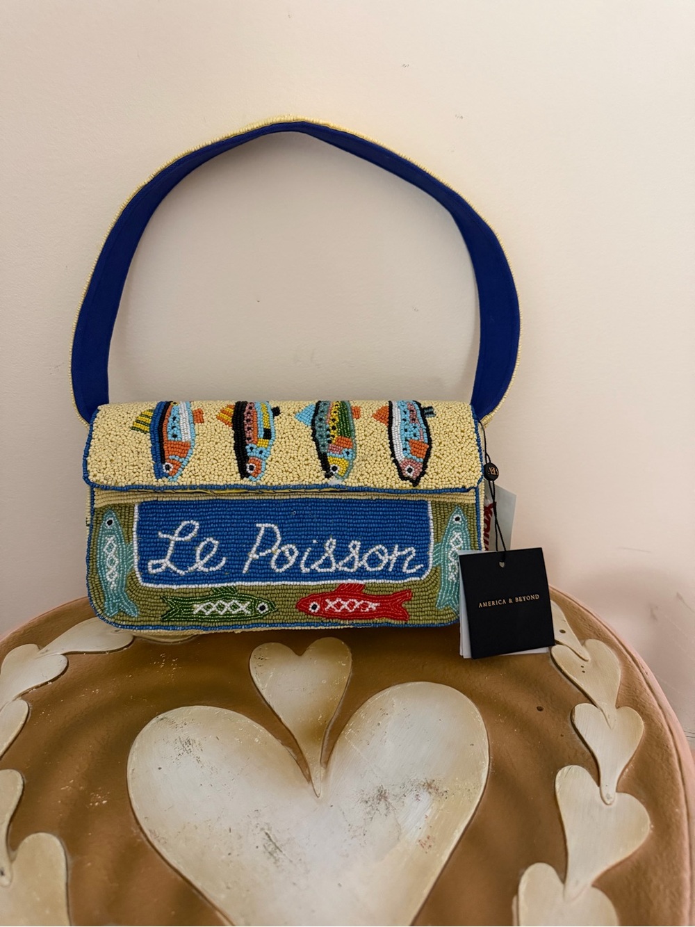 America & Beyond Beaded Le Poisson Fish Shoulder Bag Purse